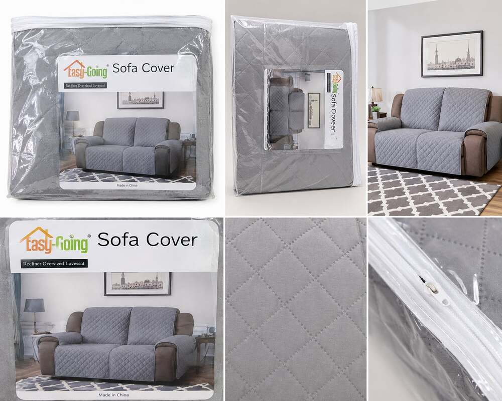 Easy-Going Recliner Oversized Loveseat Sofa Cover, Quilted Gray Protector